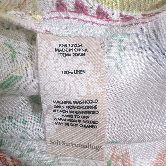 Soft Surroundings | Feminine Cottagecore  Linen Watercolor Ruffle Blouse | M - Picture 11 of 12